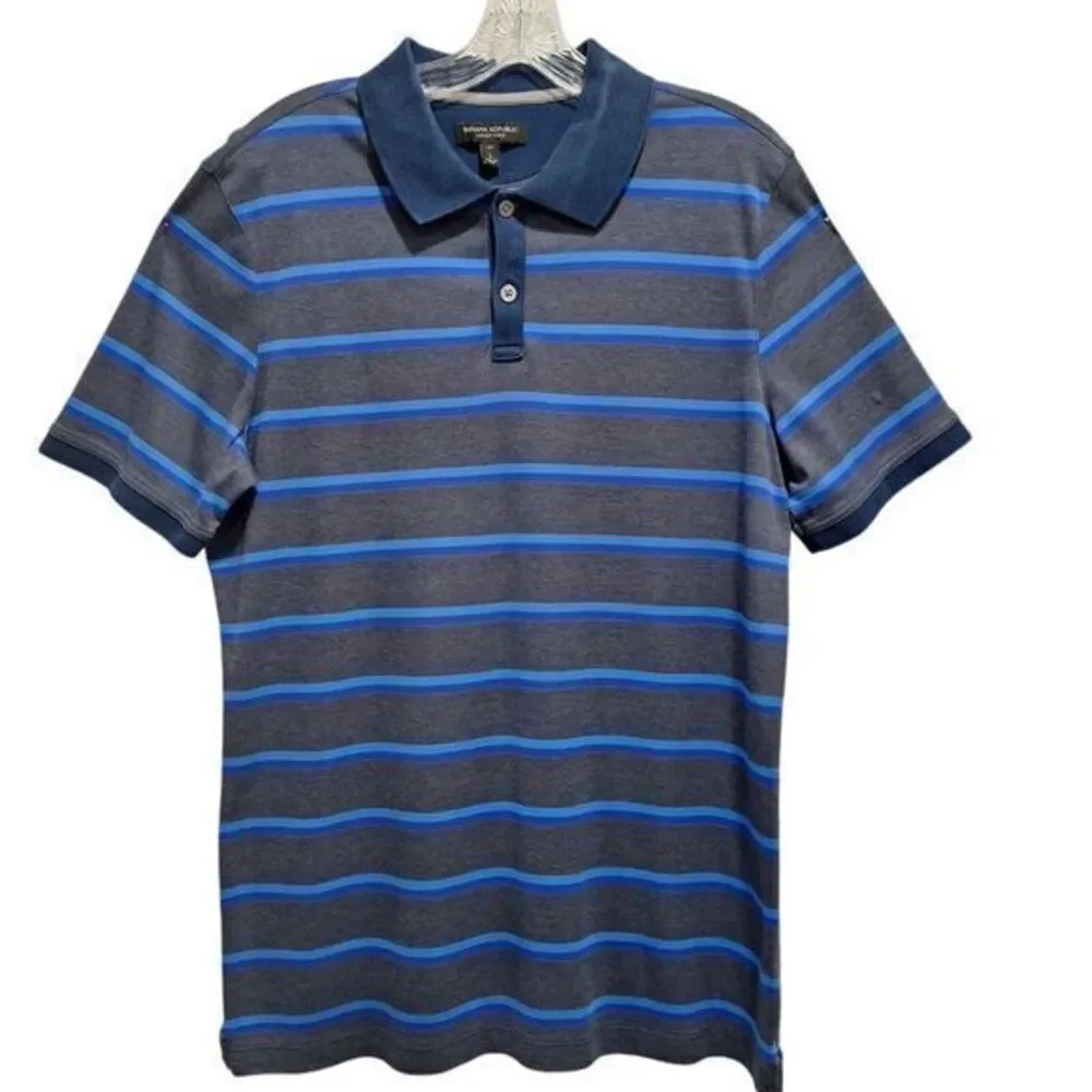 Banana Republic Luxury Touch Standard Fit‎ Polo Shirt Size L Gray Striped